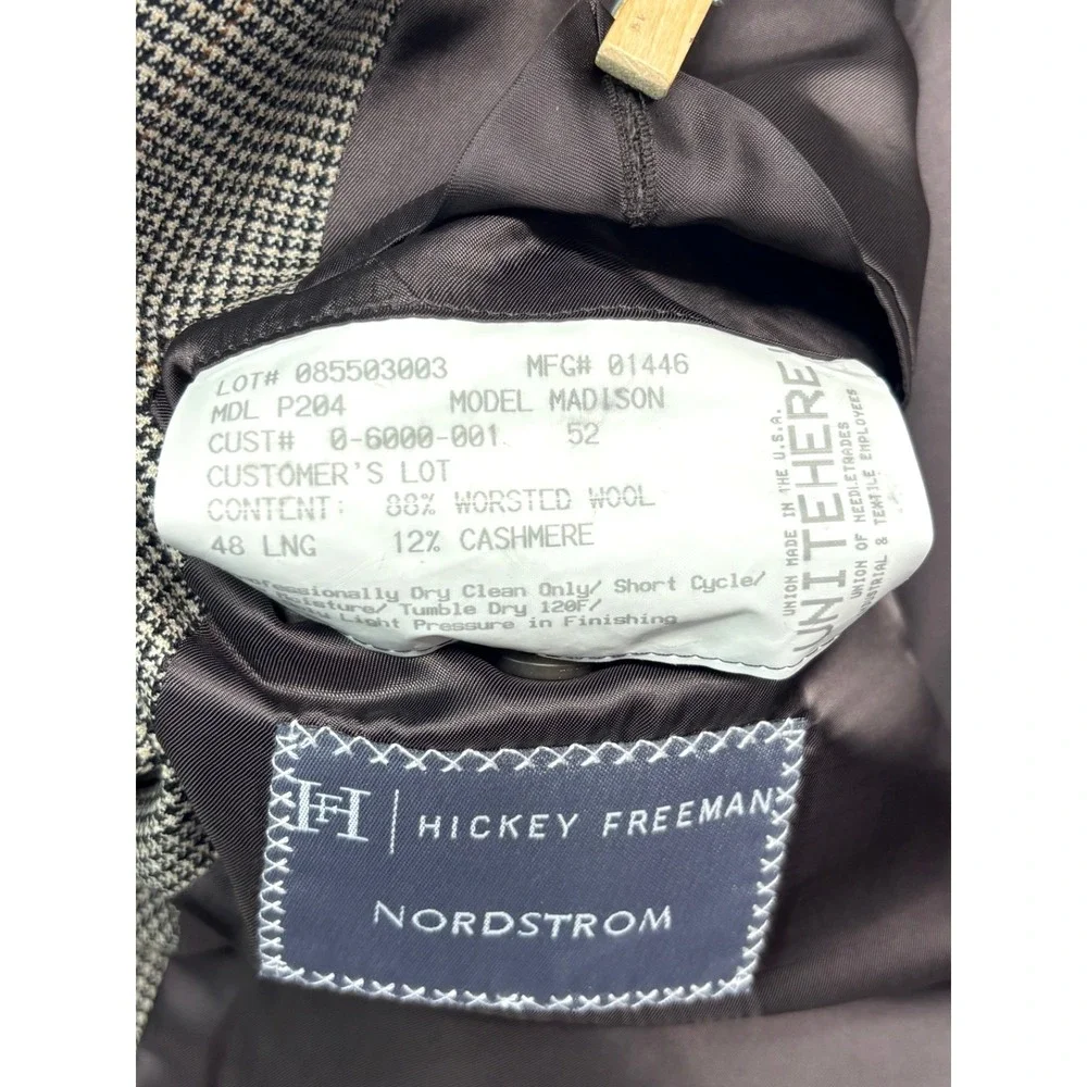 Hickey Freeman 48L Beige Houndstooth Windowpane Madison Blazer Jacket Sport Coat